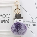 Porte-clés bonhomme de neige mignon avec pompon en fourrure violette et haut-de-forme - Violet Bicolore