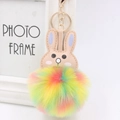 Detail of colorful faux fur rabbit keychain with golden alloy ring and lobster clasp - Colorful Polka Dots