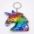 Porte-clés licorne en paillettes arc-en-ciel avec anneau argenté et dégradé de couleurs - Tête de Licorne-Multicolore