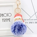 Christmas Santa Claus keychain with deep blue faux fur pompom and golden metal ring - Two-tone Blue