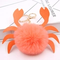 Porte-clés crabe en fausse fourrure orange avec fermoir doré pour sacs femme - Orange