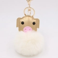Detail of cute pig plush pompom keychain with golden faux leather and metal clasp - Gold 8-shaped Clasp / Off-White Gold