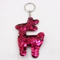 Sparkling magenta sequin animal keychain with silver metal ring on white background - Rose Red