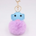 Cute elephant faux leather keychain with purple pom pom and golden metal ring - Gold 8-shaped Clasp / Taro Purple Blue