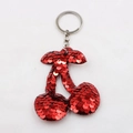 Portachiavi a forma di ciliegia con paillettes rosse e anello in metallo argento - Ciliegia - Rosso