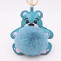 Portachiavi orsetto blu con pompon in peluche morbida e anello in metallo dorato - Stile Catena Portachiavi Oro / Verde petrolio
