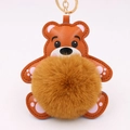 Porte-clés ours en peluche mignon avec boule de fourrure marron et anneau doré - Style Chaîne De Clé Or / Café