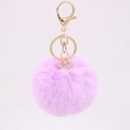 Faux rabbit fur keychain in lavender purple with rhinestone gemstone and golden metal ring - Taro Purple