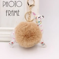 Cute alpaca plush keychain with brown faux fur ball and floral PU leather charm for bags - Khaki
