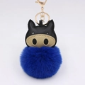Cute pig plush keychain with blue fur ball and gold metal clip for bags and keys - Sapphire Blue