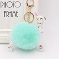 Detail of alpaca keychain with mint green faux fur pompom and printed leather design - Mint Green