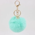 Mint green faux fur keychain with gold geometric crystal cage and lobster clasp - Mint Green