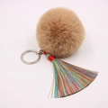 Böhmischer Schlüsselanhänger mit buntem Quasten-Anhänger und khakifarbenem Plüschball - (Bunte Quaste)-8cm Künstliches Kaninchenfell / Khaki