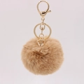 Detail of 8cm camel faux rabbit fur pom pom keychain with crystal pendant and gold clip - Khaki