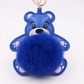 Portachiavi orsetto di peluche blu con pompon e anello in metallo dorato per borsa - Stile Catena Portachiavi Oro / Blu Reale