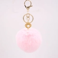 Pink faux fur pompom keychain with gold seashell pearl charm and lobster clasp for bags - Light Pink
