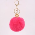 Deep pink faux fur pompom keychain with golden shell and pearl charm for handbags - Rose Red