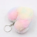 Rainbow faux fur heart-shaped plush keychain with a silver metal ring and chain - Single Ring Buckle / Colorful