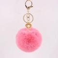 Pink faux rabbit fur pompom keychain with golden shell, pearl and lobster clasp hardware - Deep Pink