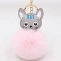 Süßer Katzen-Schlüsselanhänger aus Leder mit rosa Plüsch-Pompon und Goldkette - Goldener Schlüsselanhänger / Hellrosa