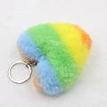 Detailed close-up of rainbow striped plush heart keychain with soft faux fur texture - Single Ring Buckle / Stripe Style 1