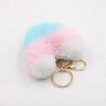 Plush heart keychain with blue pink white gradient faux fur and golden metal ring - Gold Key Chain Style / Blue Pink White Stripes