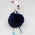 Détail du porte-clés alpaga avec pompon en peluche bleu foncé et fermoir doré chic - Bleu Marine