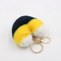 Furry heart keychain with black yellow white stripes and golden metal ring - Gold Key Chain Style / Black Yellow White Stripes