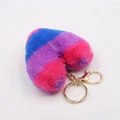 Colorful striped heart plush keychain with blue, purple and pink faux fur and gold ring - Gold Key Chain Style / Blue Purple Rose Red Stripes