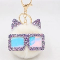 Dettaglio portachiavi pompon gatto in finta pelliccia bianca con occhiali glitter - Bianco Sporco