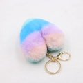 Detail of colorful macaron heart plush keychain with golden lobster clasp and ring - Gold Key Chain Style / Blue Purple Pink Green Gradient Stripes