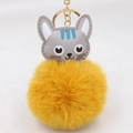 Détail du pendentif chat en PU avec anneau doré et pompon en fausse fourrure jaune - Porte-clés Doré / Orange