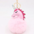 Llavero de unicornio rosa con pompón suave de peluche y anilla dorada para bolso - Llavero Unicornio / Rosa Claro