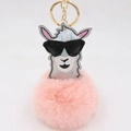 Porte-clés alpaga laser argenté avec lunettes de soleil et pompon rose pour sac - Porte-clés Doré / Alpaga Blanc Rose Coréen