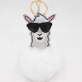 Porte-clés alpaga holographique avec lunettes de soleil et pompon en fourrure blanche - Porte-clés Doré / Alpaga Blanc Blanc
