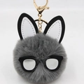 Detail of grey fluffy bunny keychain with black frame glasses and long leather ears - Dark Gray