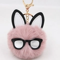 Pink fluffy bunny keychain with cute sunglasses and long ears for handbags - Dust Rose