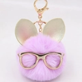 Porte-clés en peluche violette avec oreilles de lapin dorées et breloque lunettes - Porte-clés Lunettes et Oreilles / Violet Taro