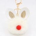 Kerstkonijn sleutelhanger met bonten pompon en gouden oren voor dames handtassen - Konijnenoor Pompon Sleutelhanger / Off-wit