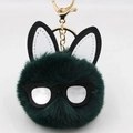 Detail of green plush cat keychain with black frame glasses and golden metal clip - Dark Green