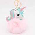 Portachiavi unicorno in finta pelliccia rosa con anello dorato per borse e chiavi - Rosa Chiaro
