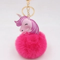 Pink unicorn faux fur pompom keychain with gold-tone hardware for women bags - Gold Keychain / Rose Red