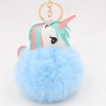 Detailed view of the soft blue faux fur pom-pom and stitched unicorn PU leather charm - Light Blue