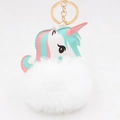 Dettaglio di portachiavi unicorno bianco con pompon in ecopelliccia e anello d'oro - Bianco