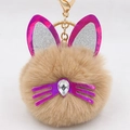 Detail of plush cat keychain with sequined ears and sparkling teardrop crystal accent - Khaki