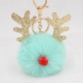 Detail of mint green reindeer pompom keychain with golden sequins and metal clasp - Christmas Deer Style (圣诞鹿钥匙扣) / Mint Green