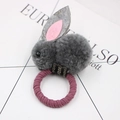 Cute grey faux fur rabbit hair scrunchie with felt ears and purple elastic band - Gray Hair Tie