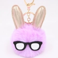 Porte-clés lapin en peluche lavande avec oreilles dorées et lunettes sur anneau - Violet Taro