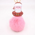 Dettaglio del pompon rosa e portachiavi Babbo Natale in ecopelle con anello in metallo oro - Portachiavi d'Oro / rosa scuro