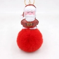 Detail von Weihnachtsmann Leder-Patch und rotem Kunstfell-Pompon Anhänger mit Goldring - Rot